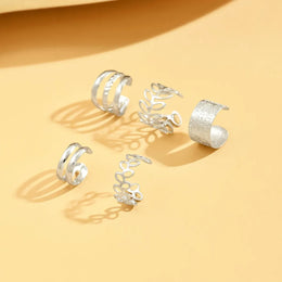 KissICON 5pcs/set Trendy Elegant Design Ear Cuff Classic Elegant Style Gifts Women's No Piercing Clip Silver Earrings Circle Leaf Shaped