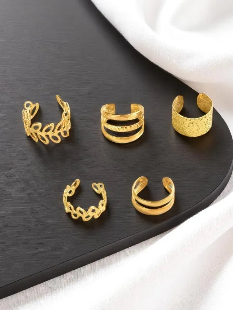 KissICON 5pcs/set Trendy Elegant Design Ear Cuff Classic Elegant Style Gifts Women's No Piercing Clip Silver Earrings Circle Leaf Shaped