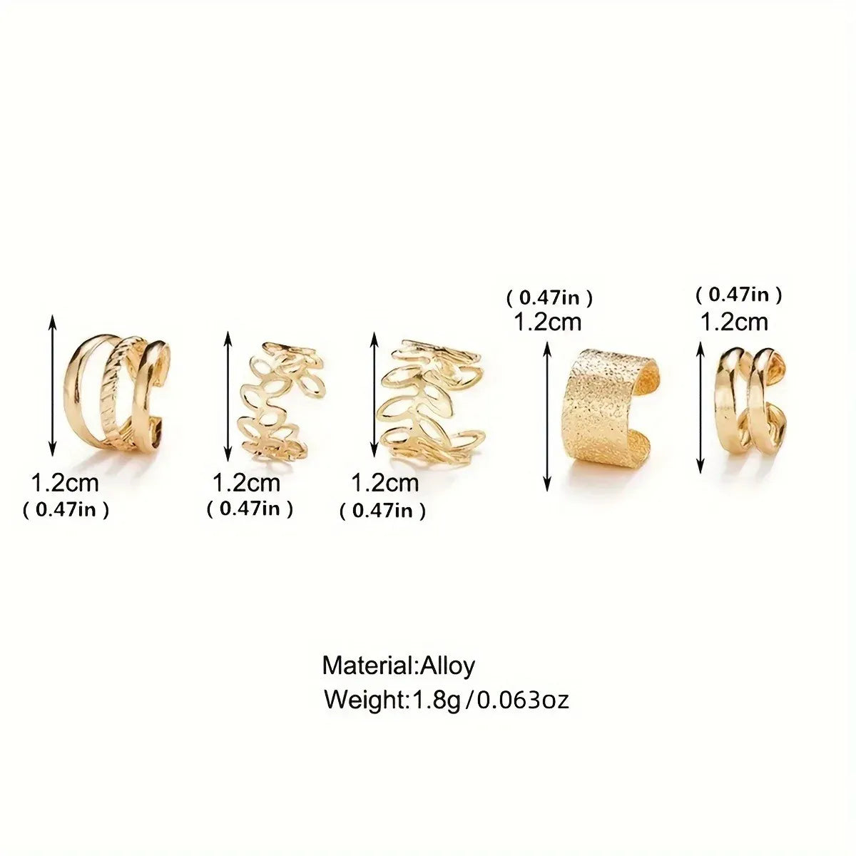 KissICON 5pcs/set Trendy Elegant Design Ear Cuff Classic Elegant Style Gifts Women's No Piercing Clip Silver Earrings Circle Leaf Shaped