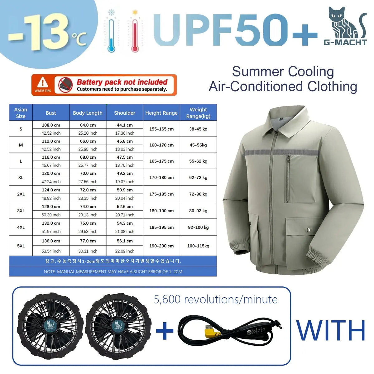 KissICON 5V 2Fan Gray / L(55-62 kg) Ultralight Summer Cooling Vest Sun Protection  Windbreaker Jacket
