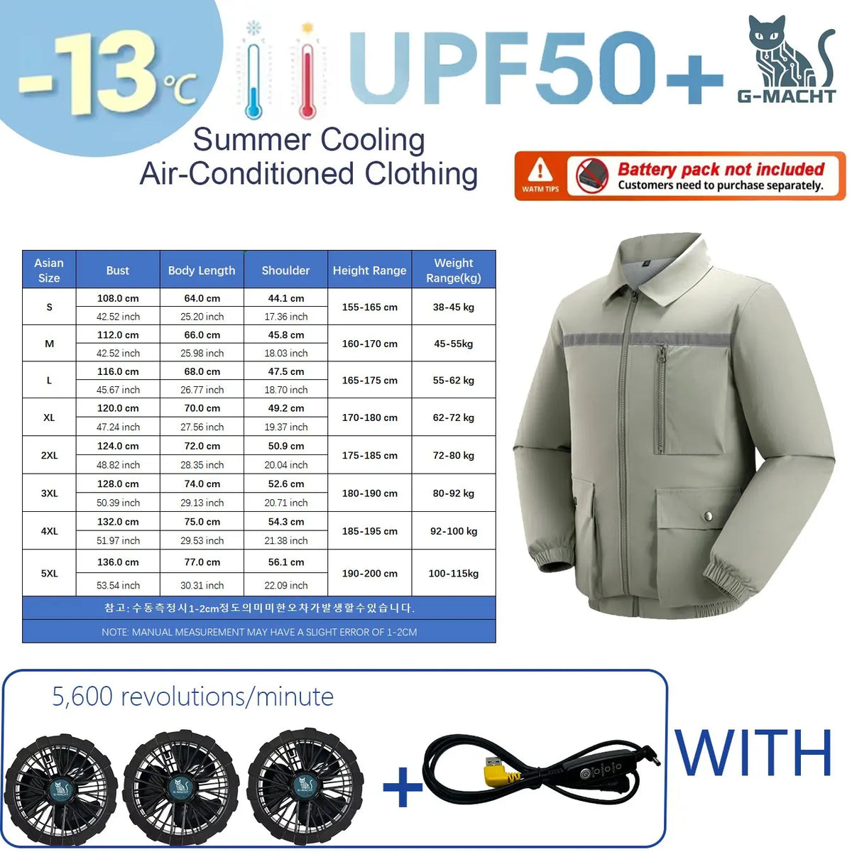 KissICON 5V 3Fan Gray / 4XL(92-100 kg) Ultralight Summer Cooling Vest Sun Protection  Windbreaker Jacket