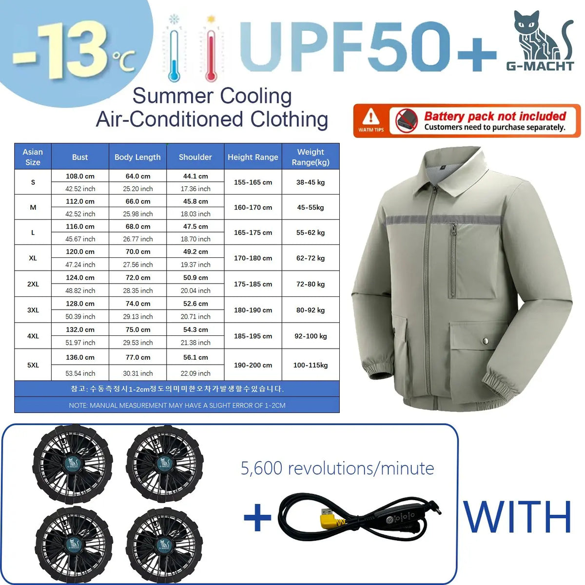 KissICON 5V 4Fan Gray / M(45-55kg) Ultralight Summer Cooling Vest Sun Protection  Windbreaker Jacket