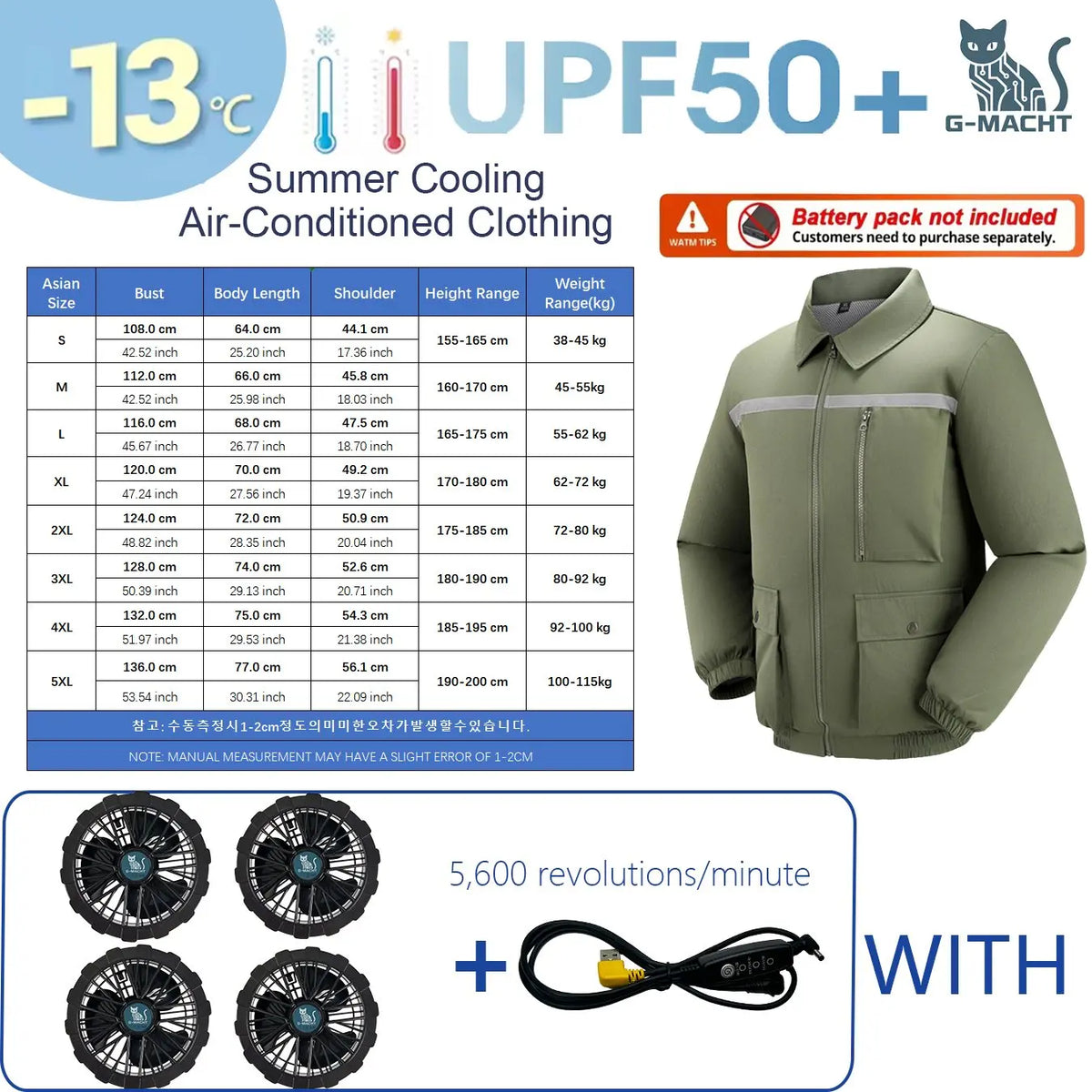 KissICON 5V 4Fan Green / M(45-55kg) Ultralight Summer Cooling Vest Sun Protection  Windbreaker Jacket