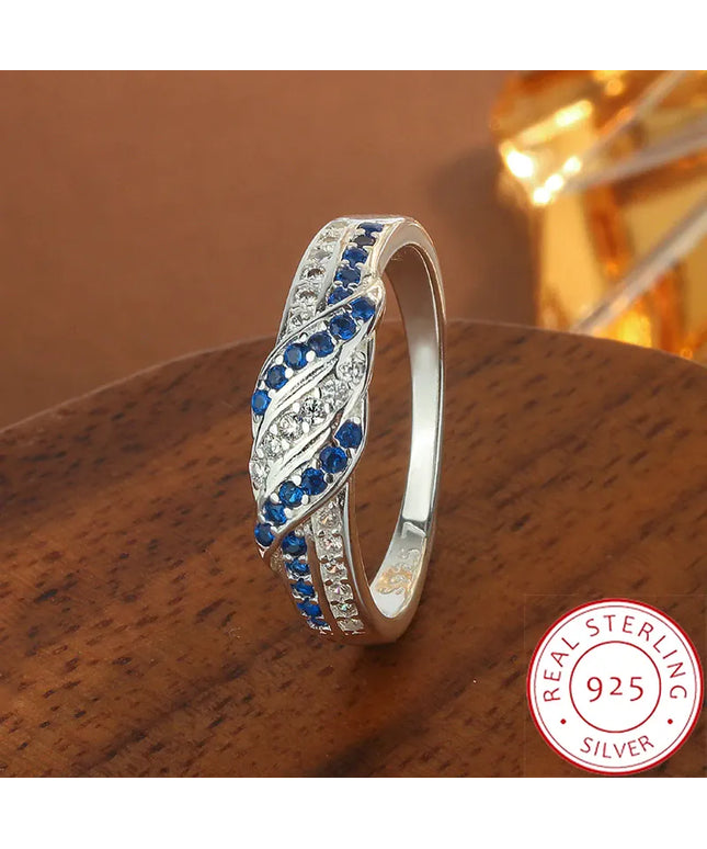 KissICON 6 925 Sterling Silver Women's Ring with Blue AAAA Zircon, Elegant Hollow-Out Jewelry, Adjustable Band, Gift for Her