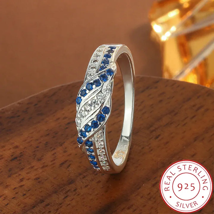 925 Sterling Silver Women's Ring with Blue AAAA Zircon, Elegant Hollow-Out Jewelry, Adjustable Band, Gift for Her