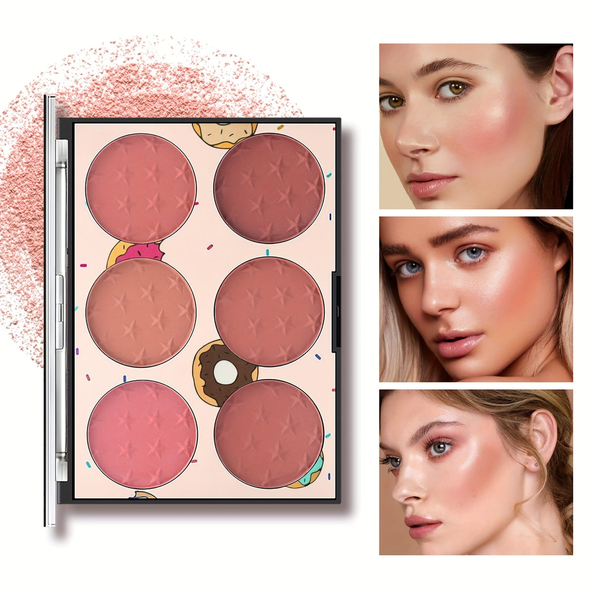 KissICON 6 Color Blush Palette 6color Star Print Matte Blush Waterproof
