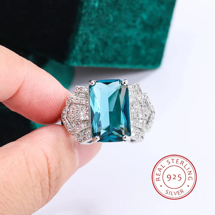 Kiss Icon Stylish S925 Silver Ring For Women Blue Zircon