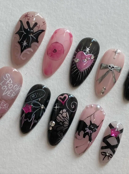 KissICON 6 KissIcon Halloween Almond Nails 24Pcs Glue Blood French