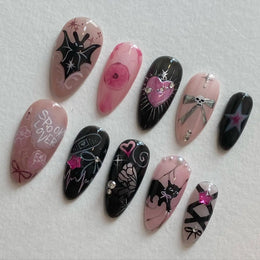KissICON 6 KissIcon Halloween Almond Nails 24Pcs Glue Blood French