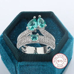 KissICON 6 KissIcon Paraiba Zircon Ring Women - Double Layer Silver