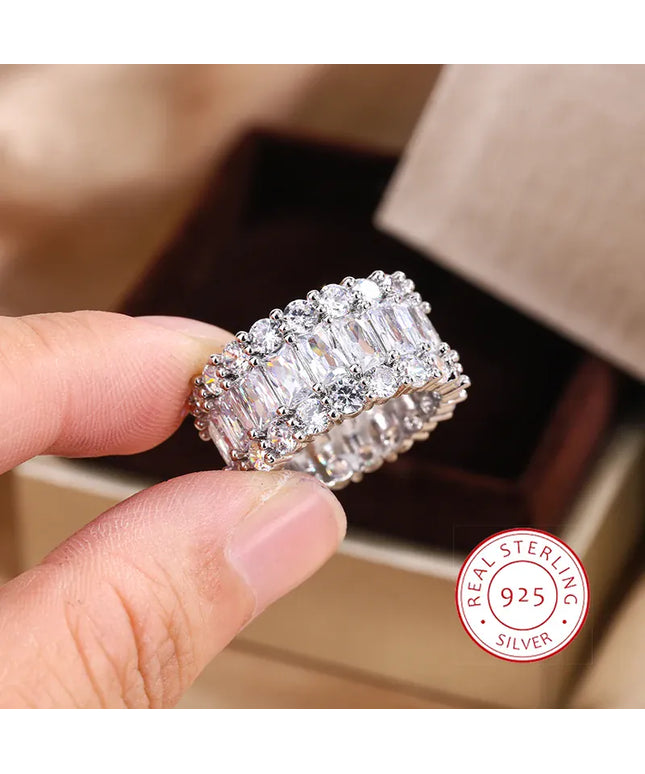 KissICON 6 KissIcon S925 Silver Plated Colorful Big Band Ring - Zircon