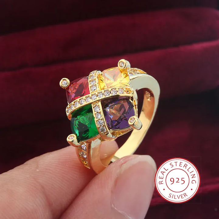 KissIcon Zircon Ring Gold Tone Silver Plated - Sparkle