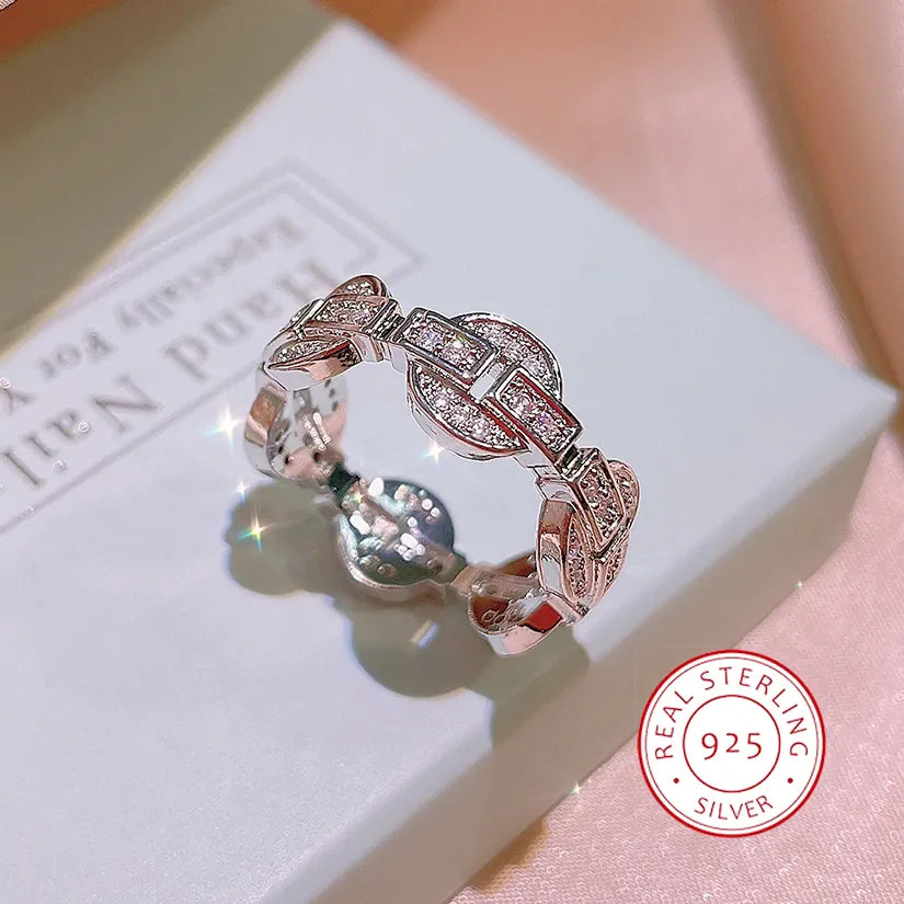 KissICON 6 New Exquisite Ring for Women925 Silver Plated Hollow Ring Shiny Zircon Jewelry Fashion Wedding Bridal Jewelry Christmas Gift