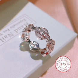 KissICON 6 New Exquisite Ring for Women925 Silver Plated Hollow Ring Shiny Zircon Jewelry Fashion Wedding Bridal Jewelry Christmas Gift