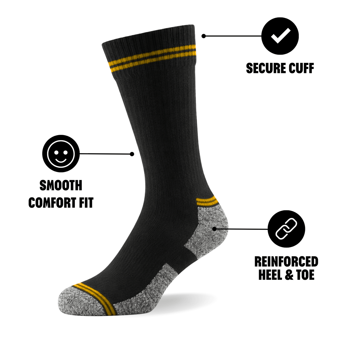 KissICON 6 Pairs Mens Heavy Duty Black Work Socks UK 611