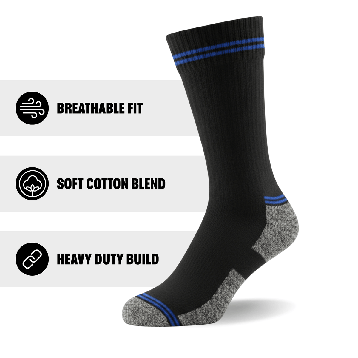 KissICON 6 Pairs Mens Heavy Duty Black Work Socks UK 611