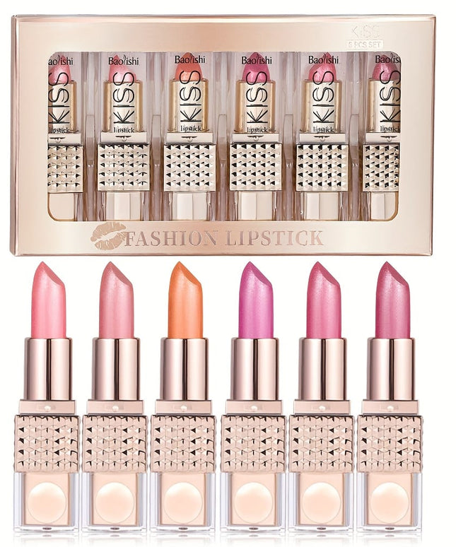 KissICON 6 pearlescent lipsticks 6pc Velvet Gloss Pearl Shine Longlasting