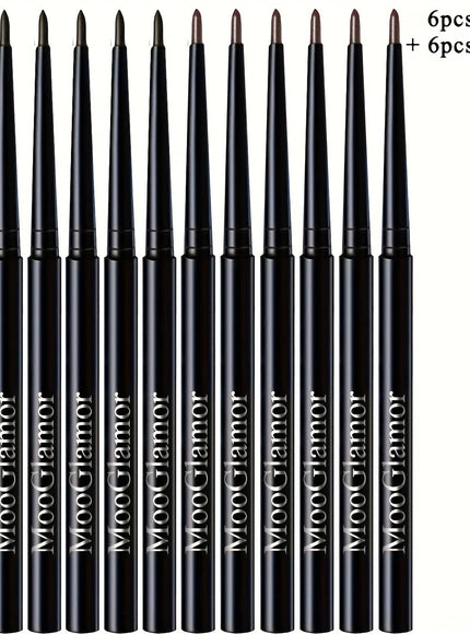 KissICON 6 pieces black + 6 pieces brown 12pc Longlasting Waterproof Gel Eyeliner Pen