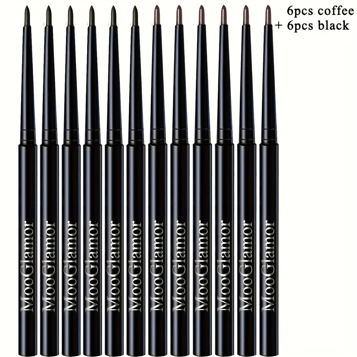 KissICON 6 pieces black + 6 pieces brown 12pc Longlasting Waterproof Gel Eyeliner Pen
