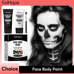 KissICON 60g Boxed Halloween Black White Eyes Face Body Paint Full Coverage Lighweight Foundation Clown Joker Makeup Waterproof Cream Oil Cosplay