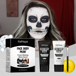 KissICON 60g Boxed Halloween Black White Eyes Face Body Paint Full Coverage Lighweight Foundation Clown Joker Makeup Waterproof Cream Oil Cosplay