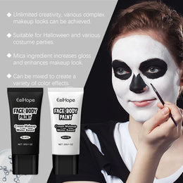 KissICON 60g Boxed Halloween Black White Eyes Face Body Paint Full Coverage Lighweight Foundation Clown Joker Makeup Waterproof Cream Oil Cosplay