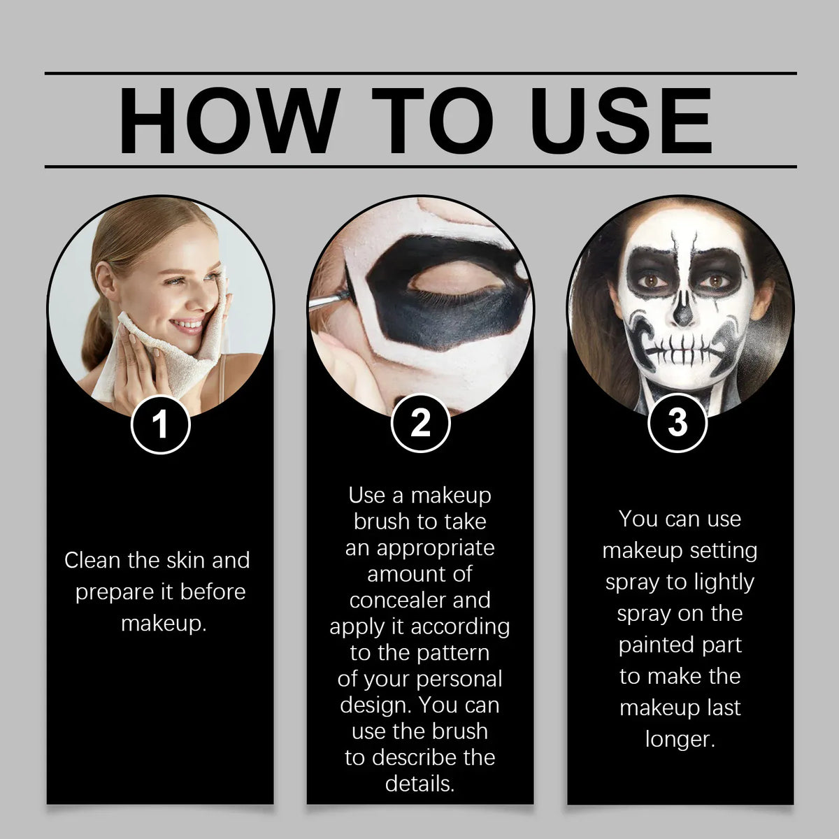 KissICON 60g Boxed Halloween Black White Eyes Face Body Paint Full Coverage Lighweight Foundation Clown Joker Makeup Waterproof Cream Oil Cosplay