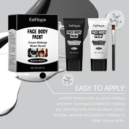 KissICON 60g Boxed Halloween Black White Eyes Face Body Paint Full Coverage Lighweight Foundation Clown Joker Makeup Waterproof Cream Oil Cosplay