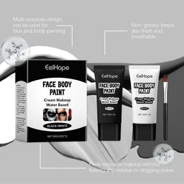 KissICON 60g Boxed Halloween Black White Eyes Face Body Paint Full Coverage Lighweight Foundation Clown Joker Makeup Waterproof Cream Oil Cosplay
