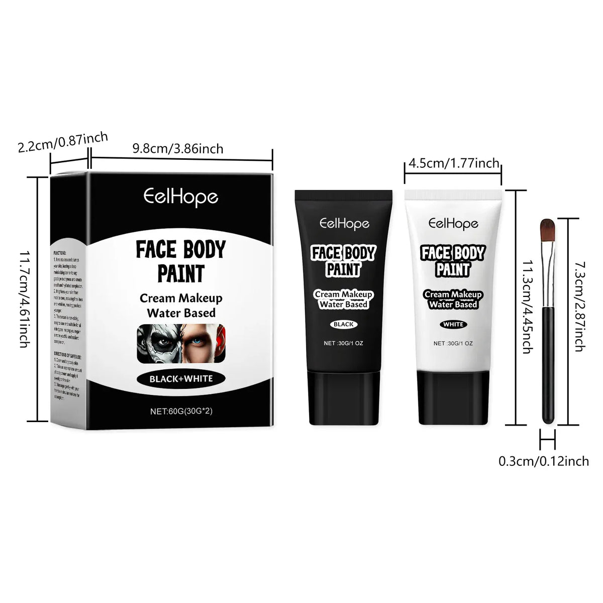KissICON 60g Boxed Halloween Black White Eyes Face Body Paint Full Coverage Lighweight Foundation Clown Joker Makeup Waterproof Cream Oil Cosplay