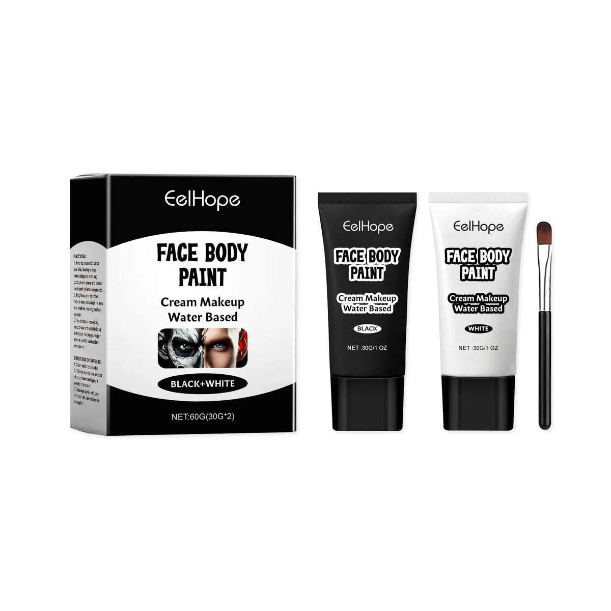 KissICON 60g Boxed Halloween Black White Eyes Face Body Paint Full Coverage Lighweight Foundation Clown Joker Makeup Waterproof Cream Oil Cosplay