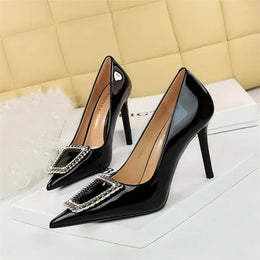 KissICON 6122-3K66 Black / 34 / CHINA Woman 10cm High Heels Patent Leather Shallow Mouth