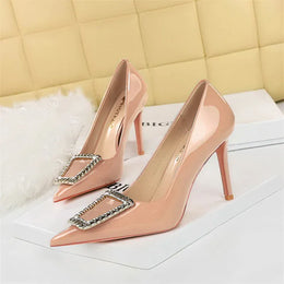 KissICON 6122-3K66 Nude / 37 / CHINA Woman 10cm High Heels Patent Leather Shallow Mouth