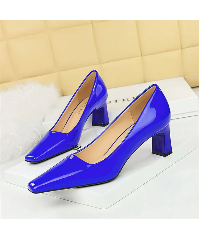 KissICON 6186-1 Blue / 34 / CHINA 2024 Spring Versatile Fashion Shallow Mouth Patent Leather