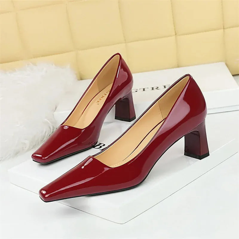 KissICON 6186-1 Claret / 34 / CHINA 2024 Spring Versatile Fashion Shallow Mouth Patent Leather