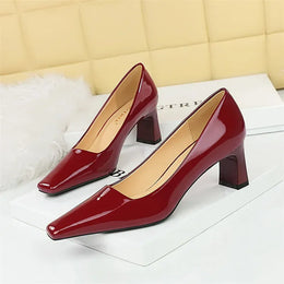 KissICON 6186-1 Claret / 34 / CHINA 2024 Spring Versatile Fashion Shallow Mouth Patent Leather