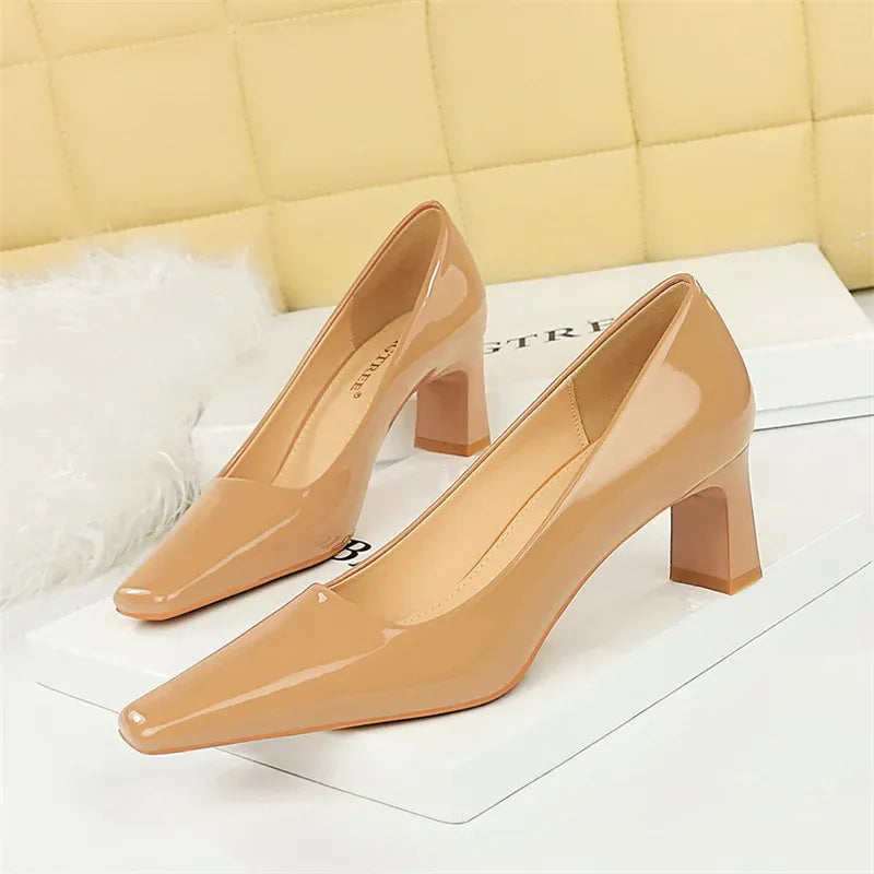 KissICON 6186-1 Nude / 34 / CHINA 2024 Spring Versatile Fashion Shallow Mouth Patent Leather