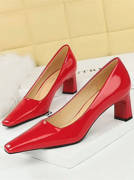 KissICON 6186-1 Red / 34 / CHINA 2024 Spring Versatile Fashion Shallow Mouth Patent Leather