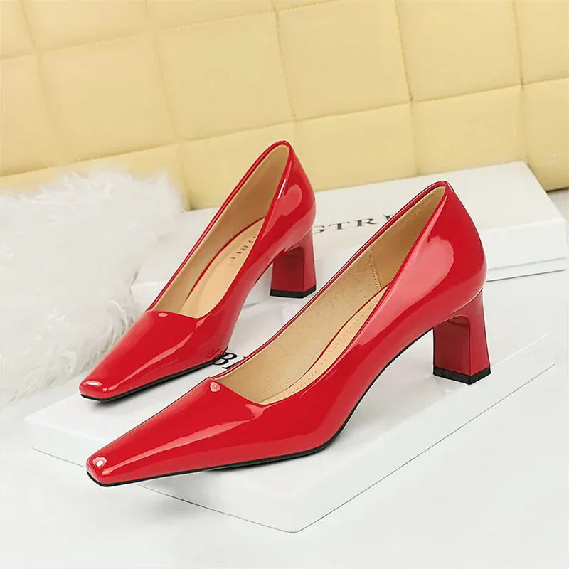 KissICON 6186-1 Red / 34 / CHINA 2024 Spring Versatile Fashion Shallow Mouth Patent Leather