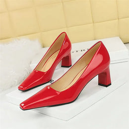 KissICON 6186-1 Red / 34 / CHINA 2024 Spring Versatile Fashion Shallow Mouth Patent Leather