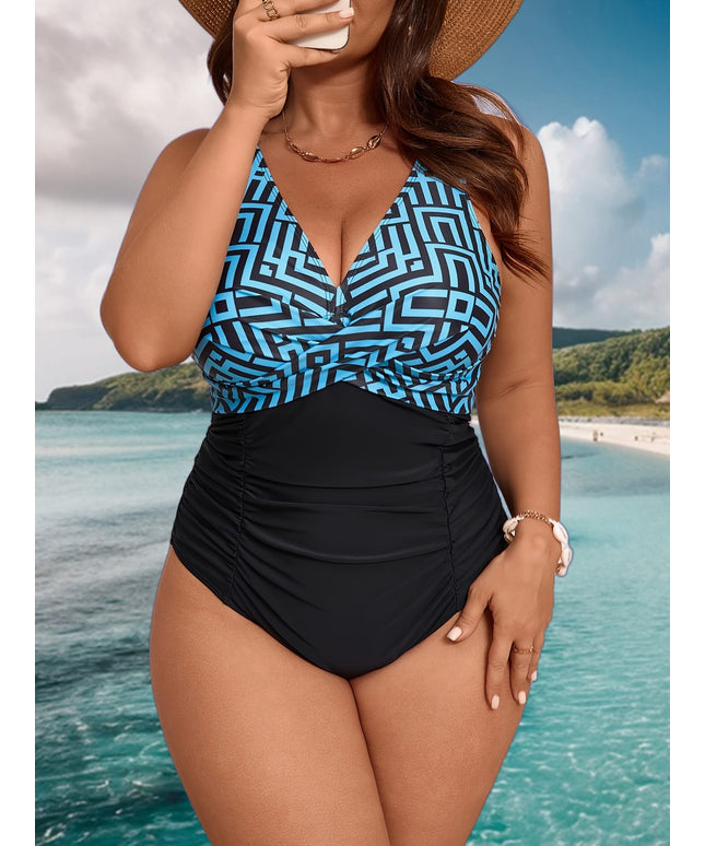 Curve V-Neck Print One-piece Bikini – Slim