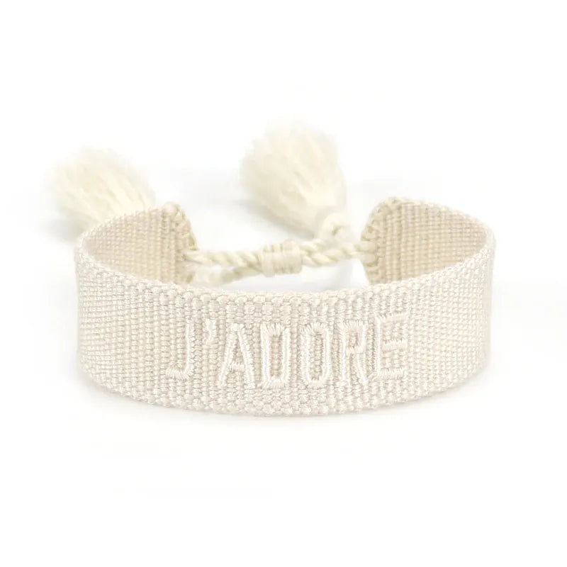 KissICON 61ja Rhinestone Embroidery Woven Bracelets Adjustable Rope Stackable Bangle For Women