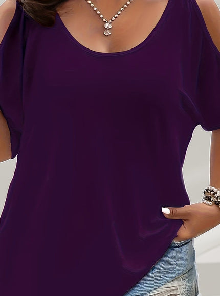 Women's Elegant Off-Shoulder Round Neck T-Shirt - Soft Stretchy Fabric, Solid Color Summer Casual & Formal Wear, Hand Wash Only, Everyday Comfort Tee, Elegant Shirt, Comfortable Fit Shirt