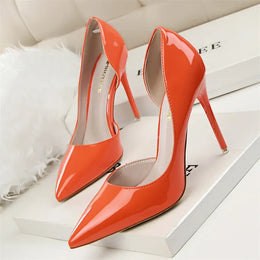 KissICON 638-5 Orange / 35 / CHINA Candy Color Patent Leather Shallow Mouth Pointed Toe