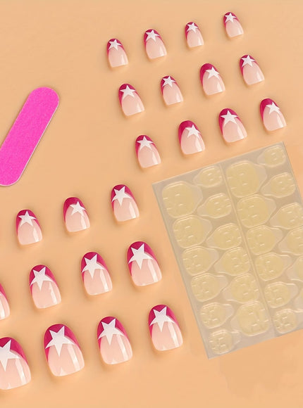 KissIcon Pink French Tip Nails Short Almond Glossy