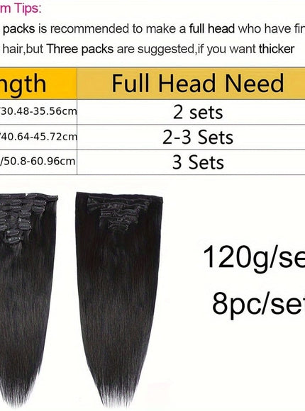 KissIcon Straight Clip Human Hair Extensions - RemyBrazilian