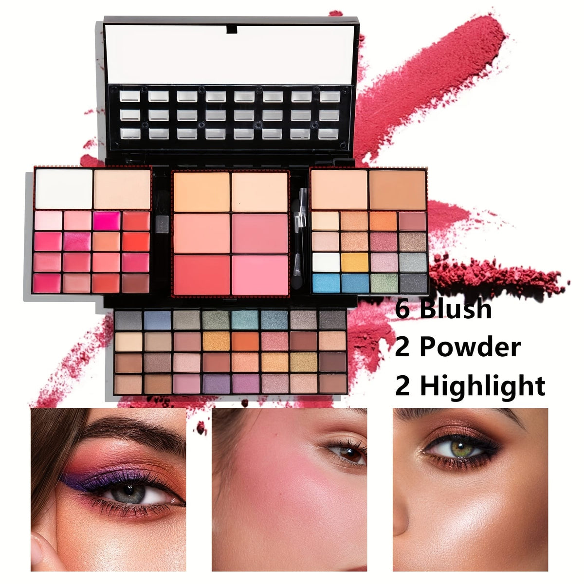 KissICON 66color 66color Eyeshadow Lip Makeup Palette Mirror