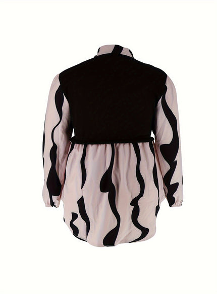 Stylish Plus Size Abstract Striped Blouse - Women's Casual Long Sleeve Button Down Shirt for Spring - Soft, Breathable, Comfortable, and Elegant Clothing for Curvy Women