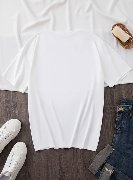 Plus Size, Women's Plus Size Casual T-Shirt - Stretchy Everyday Top with Heart Patterns (White/rose Golden/Print) - Machine Washable Round Neck Shirt for Women - Non-See-Through Fabric for Spring, Summer, Fall Outfits, Ladies