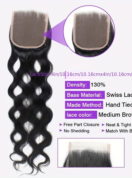 KissIcon Brazilian Natural Wave Bundles HD Lace Closure